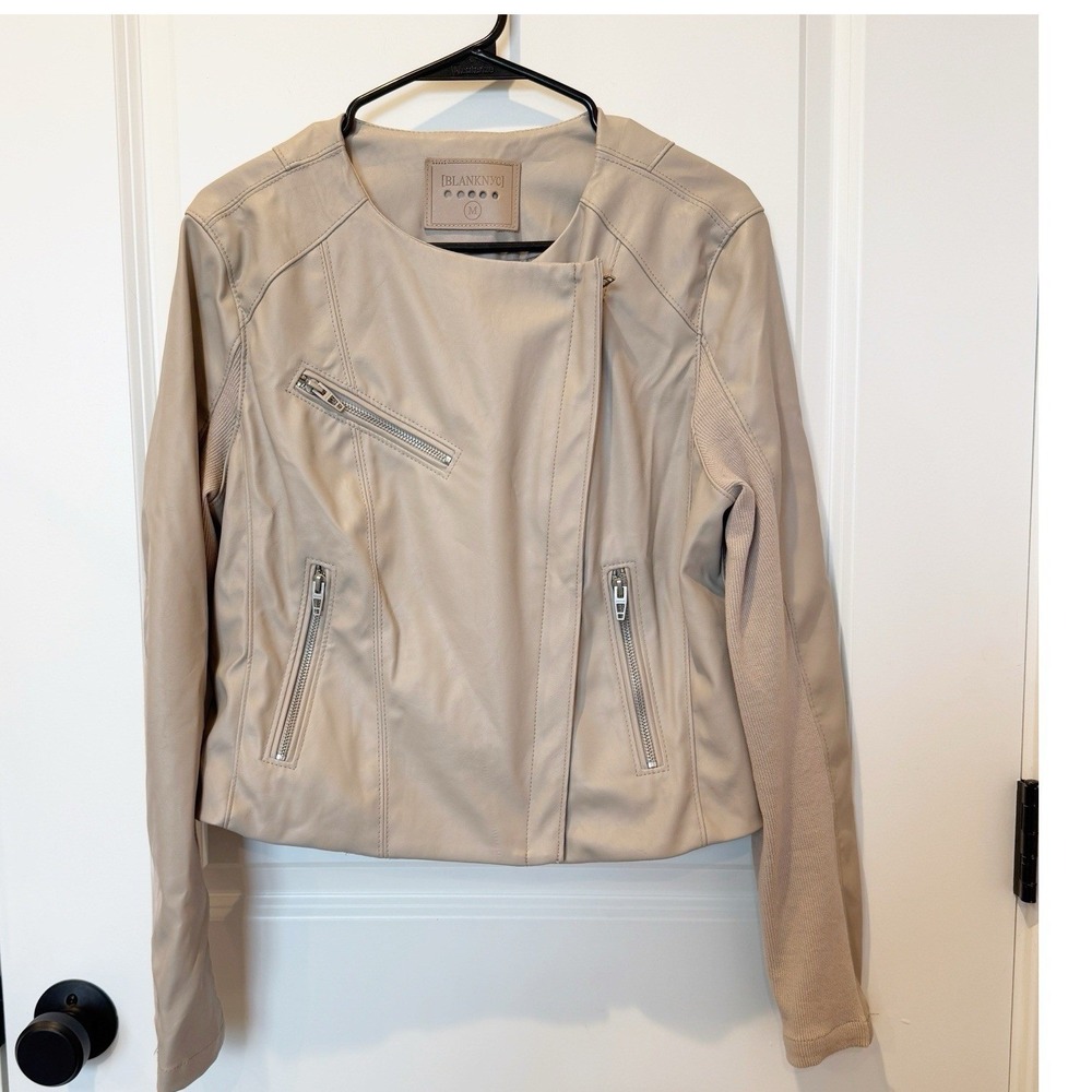 Blank NYC Womens Faux Leather Moto Jacket Medium Modern Minimalist Sleek Staple